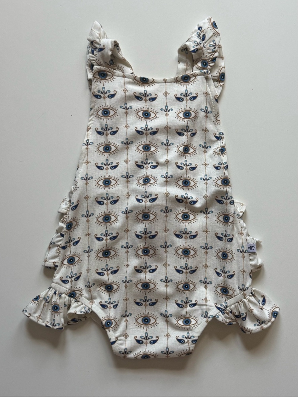 Elebaby Tiny Talisman Nazar Eyes Ruffle Strap Bubble Romper - Size 3-6M